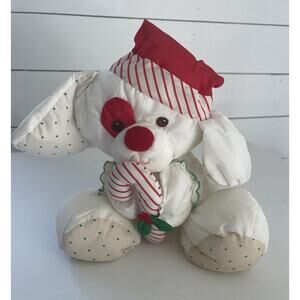 VINTAGE Fisher Price Christmas White Puppy Dog Puffalump 1990 Plush Candy Cane